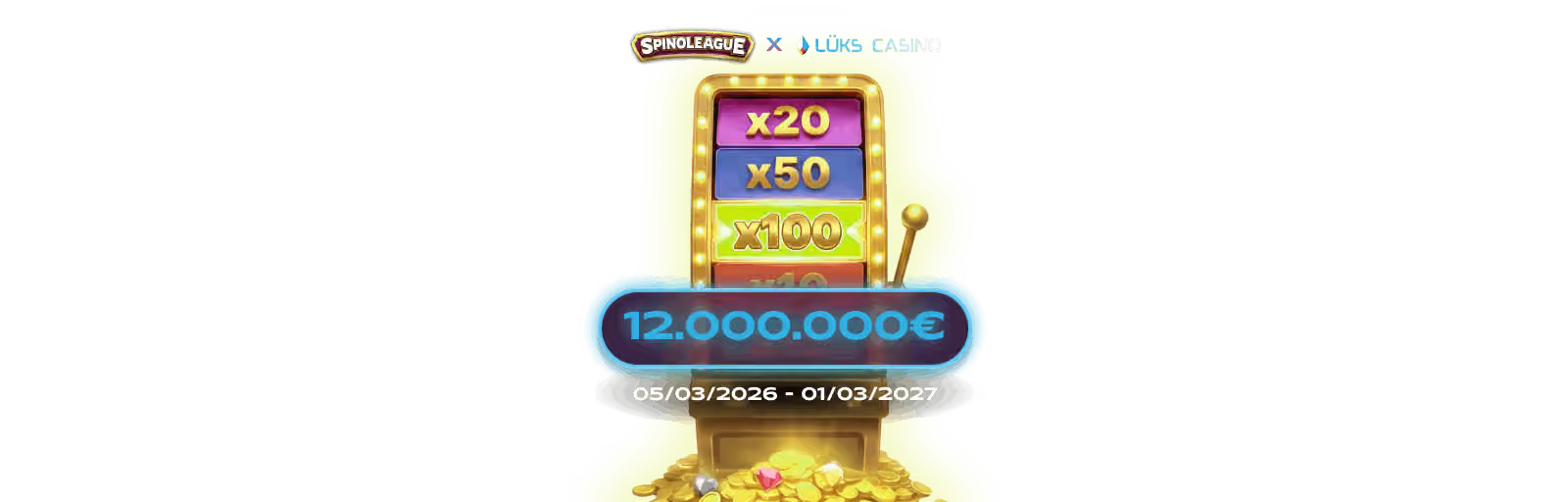 Spinoleague yazısı, x20 x50 x100 çarpanlı makara ve altın sandık