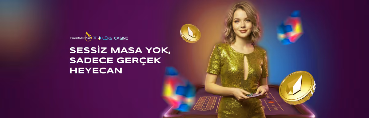 Pragmatic Play Sessiz Masa Yok afişi: altın elbiseli canlı rulet sunucusu