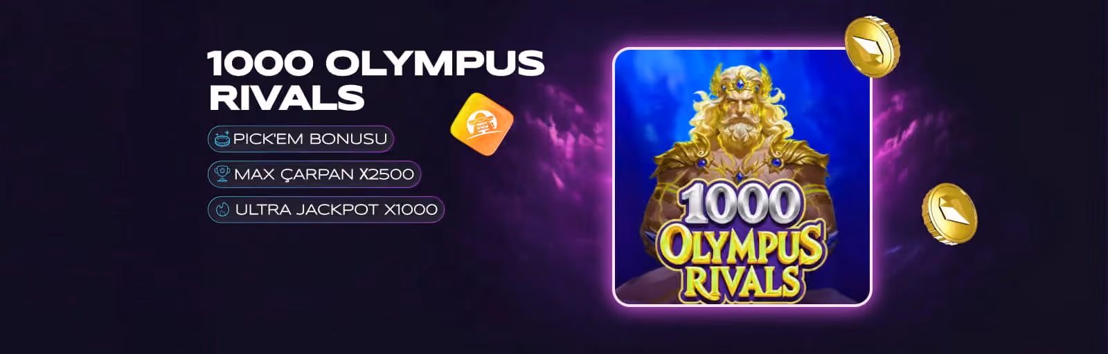 1000 Olympus Rivals afişi: oyun kartı ve altın jetonlar